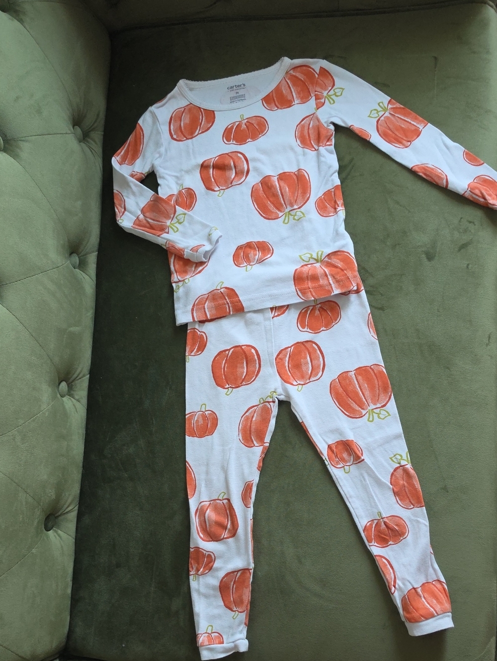 Carter's White and Orange Pumpkin Print Kids Pajama Set